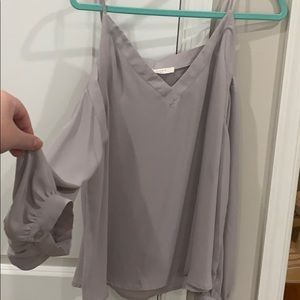 Grey/lavender open shoulder top